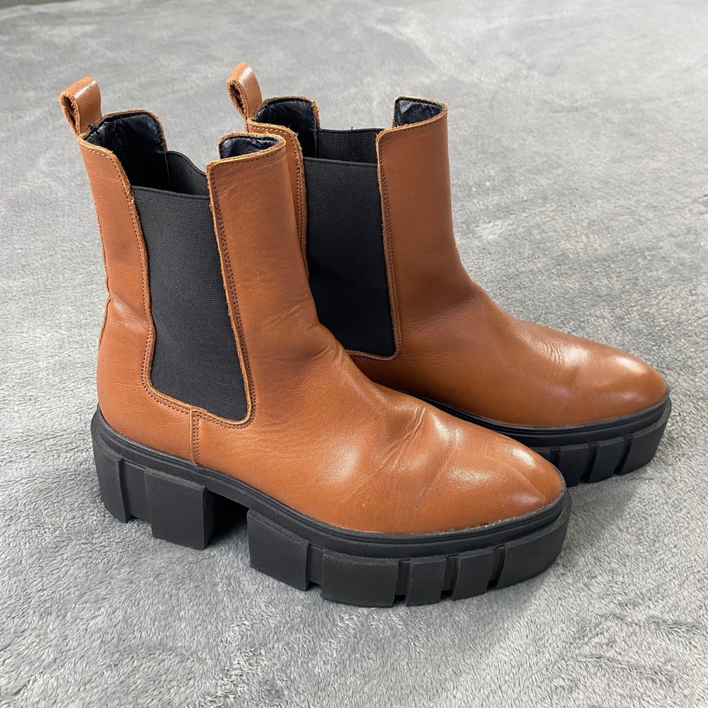 Mango MNG Chelsea Boots Womens 36 US 5.5 Brown Leather Platform Lug Sole Y2K